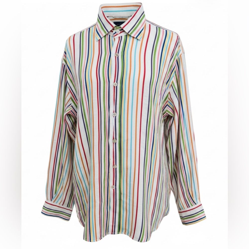 Etro Milano Men’s Multicolor Vertical Stripe Button-Front Shirt Size 44